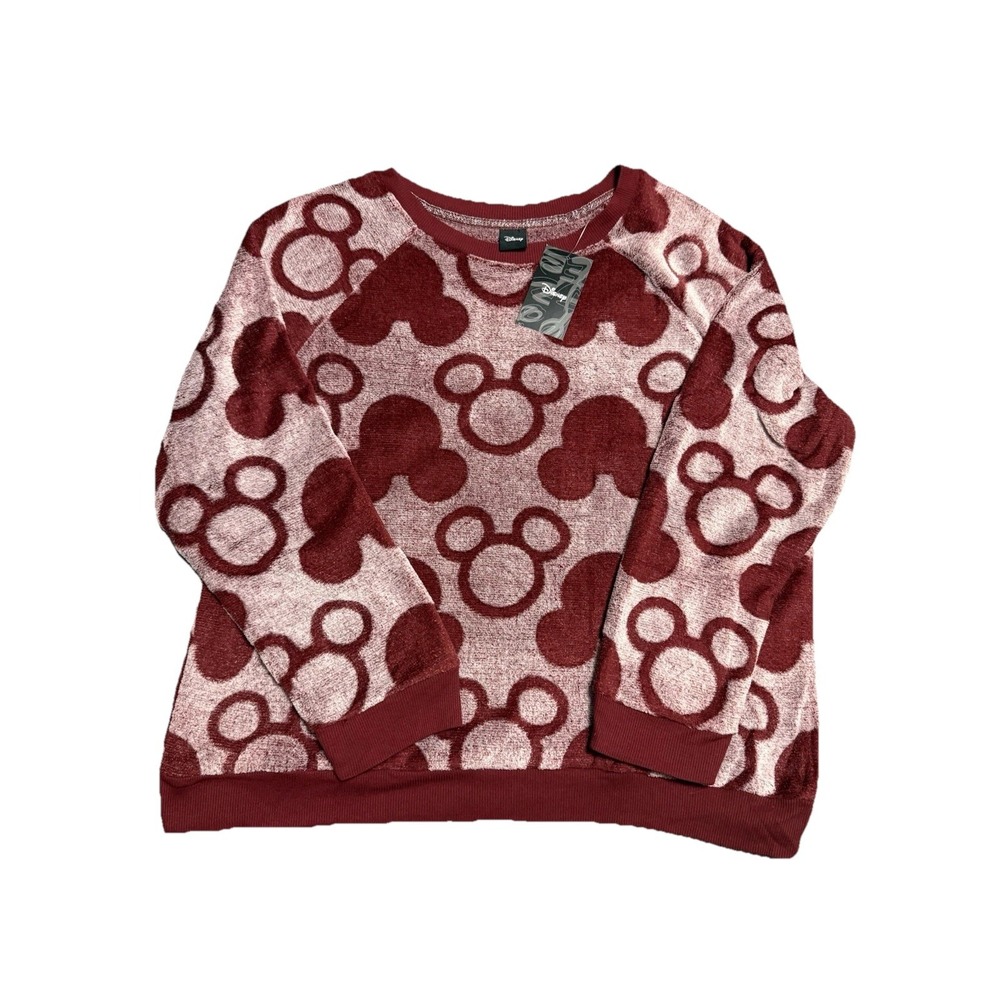 Disney Mickey Mouse Plush Fleece Sleepwear Top Sweatshirt XL Burgundy Pink New